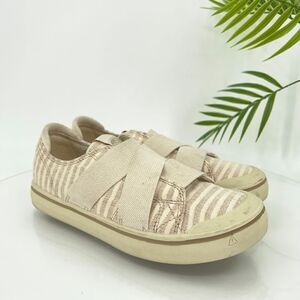 Keen Women Elsa IV Sneaker Size 7.5 Beige Stripe Shoe Low Top Vulcanized Retro